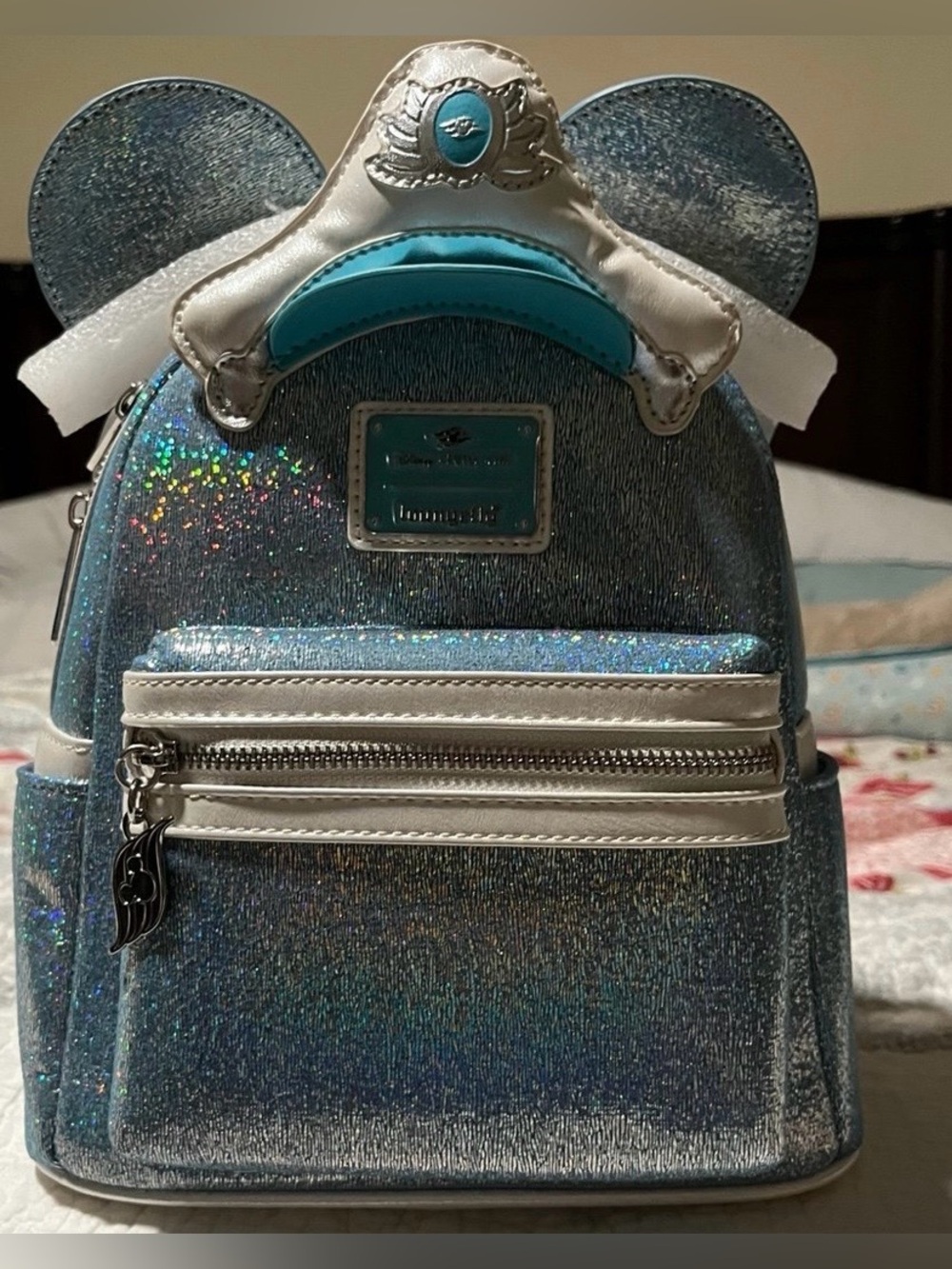Disney Cruise Line LoungeFly Iridescent Blue Mini Backpack with Ears